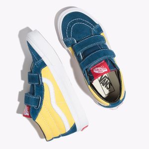 Vans Erkek Çocuk Velcro Ayakkabı Retro Skate Sk8-Mid Reissue V Mavi/Altın | 71629-262